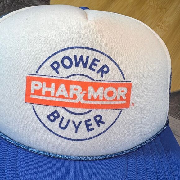 Vintage Phar-Mor “Power Buyer” Trucker Hat – Blue & White Mesh Snapback – 1980s - Picture 6 of 6